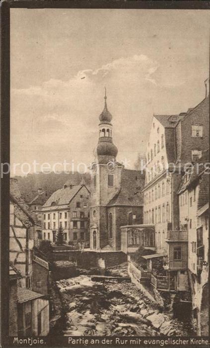 Monschau Montjoie NRW Partie an der Rur mit Ev Kirche