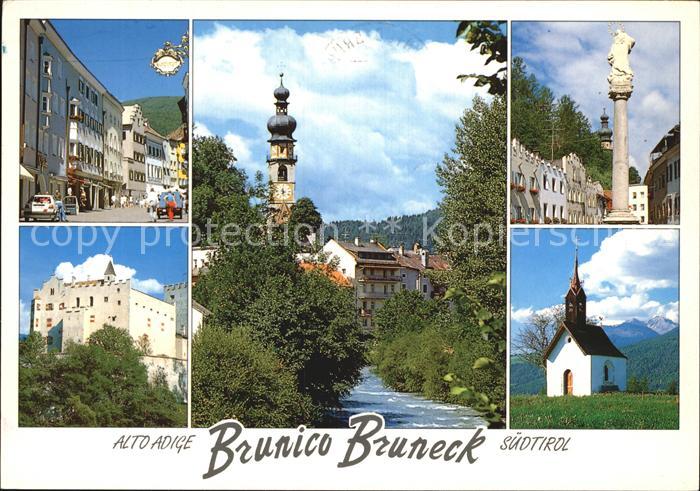 Bruneck Strassenpartie Schloss Kirche Saeule Kapelle