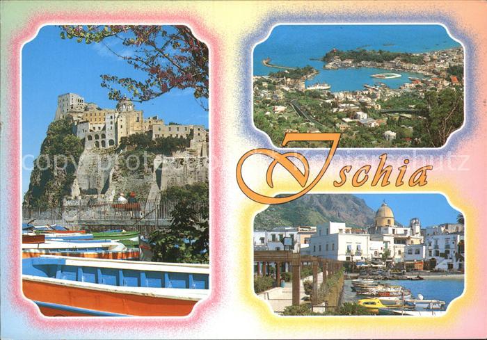 Isola d Ischia Schloss Fliegeraufnahme Hafenpartie