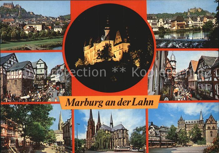 Marburg Lahn Burg Nachtaufnahme Teilansichten Marktplatz Kirche