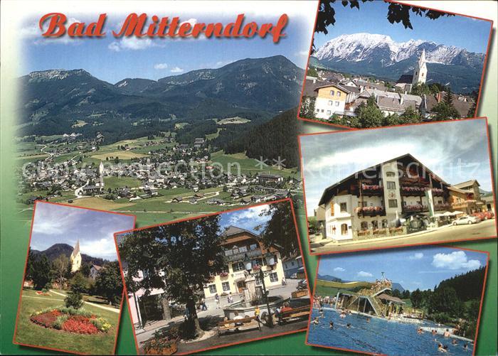 Bad Mitterndorf Panorama Kirche Park Brunnen Schwimmbad Gasthaus