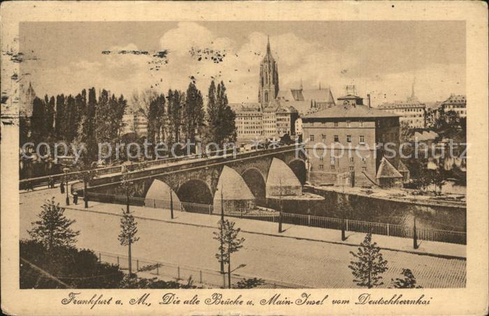 Frankfurt Main Alte Bruecke Maininsel vom Deutschherrnkai