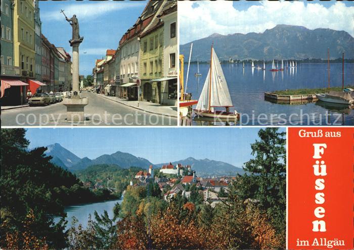 Fuessen Allgaeu Strassenpartie Saeule Lech Kloster Hohes Schloss Alpen See Segel