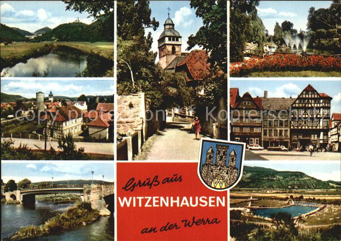 Witzenhausen Teilansichten Werra Bruecke Schwimmbad Park Fachwerkhaeuser
