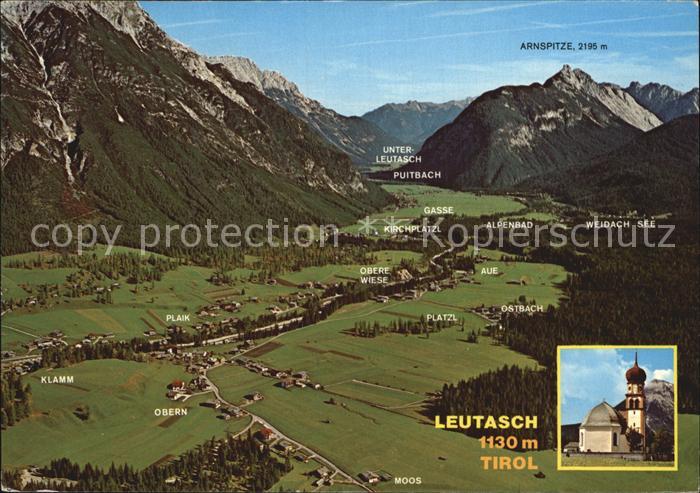 Leutasch Fliegeraufnahme Richtung Nord Ost Alpenpanorama Kirche
