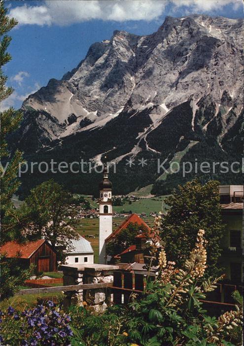 Lermoos Tirol Ortsansicht mit Kirche Zugspitze Wettersteingebirge
