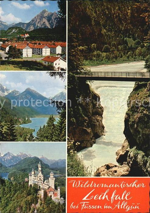 Fuessen Allgaeu Lechfall  mit Schloss Hohenschwangau