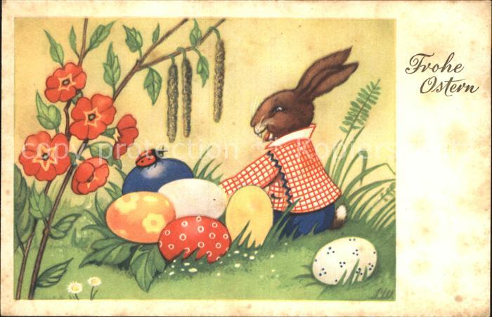 Vermenschlicht Hase Ostern Marienkaefer Ostereier