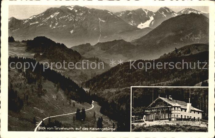 Oberaudorf Blick vom Tatzelwurm zum Kaisergebirge Gasthaus zum feurigen Tatzelwu
