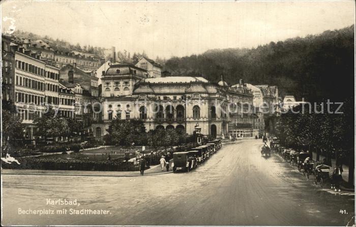 Karlsbad Eger Becherplatz mit Stadttheater