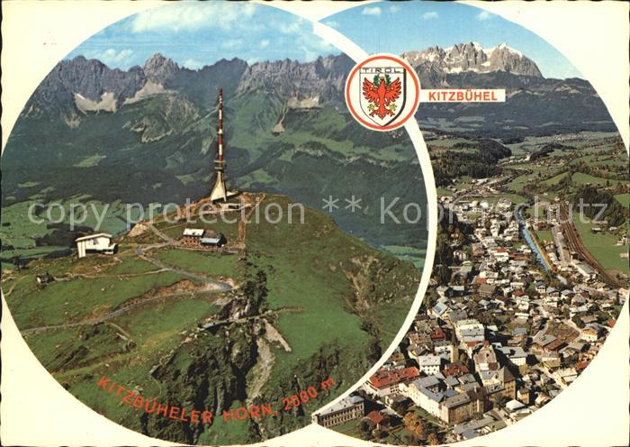Kitzbuehel Tirol mit Kaisergebirge Kitzbueheler Horn Sender Zentralalpen Flieger