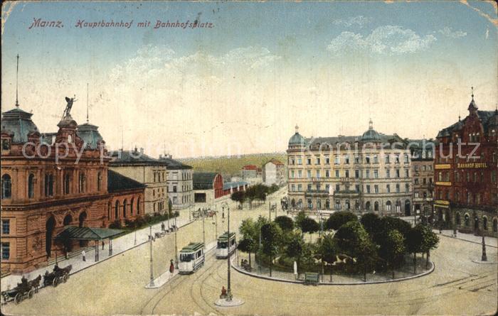 Mainz Rhein Hauptbahnhof Bahnhofsplatz Strassenbahn Pferdedroschken