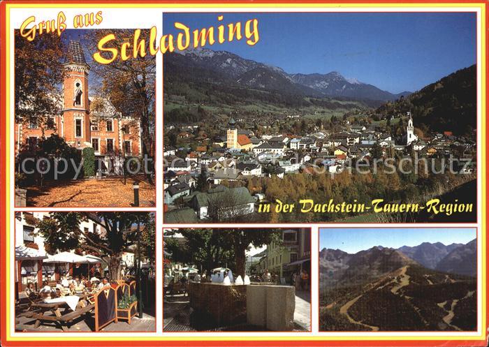 Schladming Obersteiermark Bergstadt mit Rathaus Stadtplatz und Planai Alpenpanor
