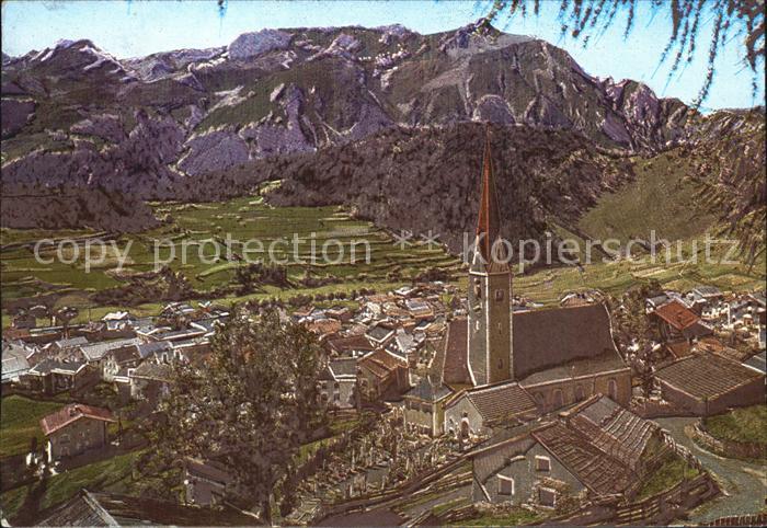 Nauders Tirol Ortsansicht mit Kirche Panorama Oberinntal Kuenstlerkarte