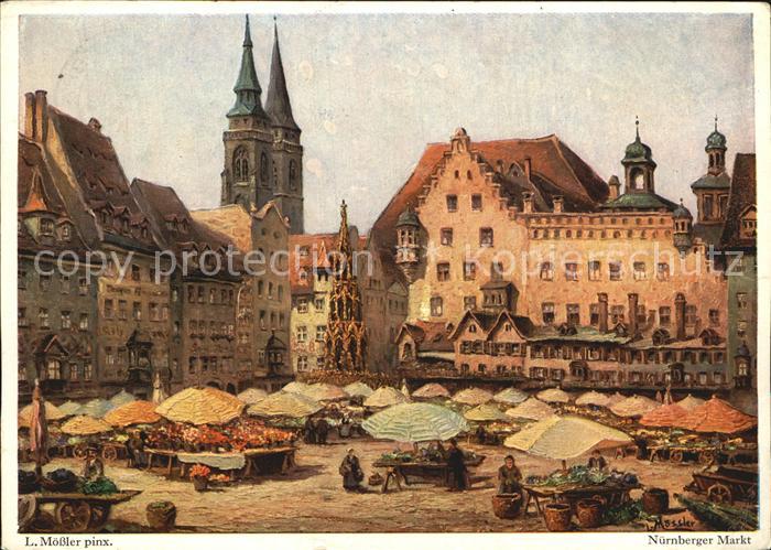 Alt Nuernberg Nuernberger Markt nach Originalgemaelde von Ludwig Moessler Kuenst
