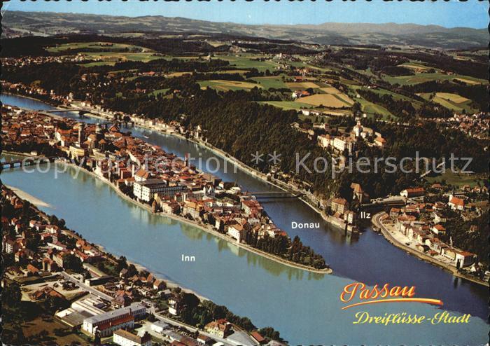 PAssAU Bayern Dreifluessestadt Muendung Inn Donau Ilz Fliegeraufnahme