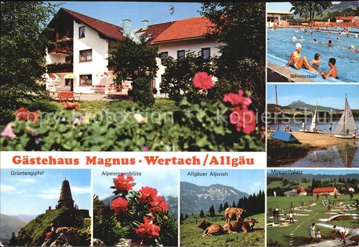 Wertach Gaestehaus Magnus Schwimmbad Minigolf Allgaeuer Alpvieh Alpenrose Gruent
