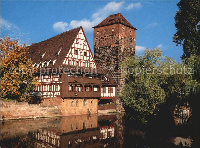NueRNBERG  CITY Partie an der Pegnitz mit dem Henkersteg Fachwerkhaus Turm