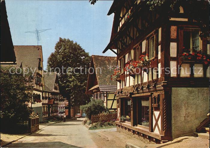 Sasbachwalden Blumen und Weinort im Schwarzwald Ortspartie Fachwerkhaeuser