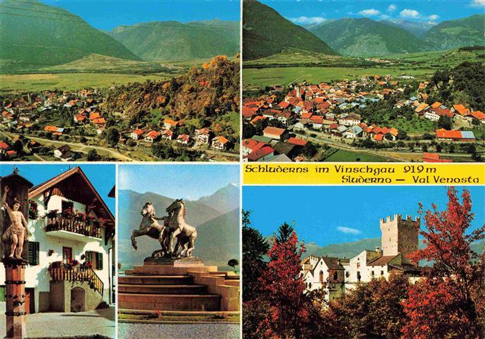 Schluderns Suedtirol Luftaufnahmen Panorama Vinschgau Denkmal Schloss