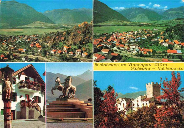 Schluderns Suedtirol Fliegeraufnahmen Panorama Vinschgau Denkmal Schloss
