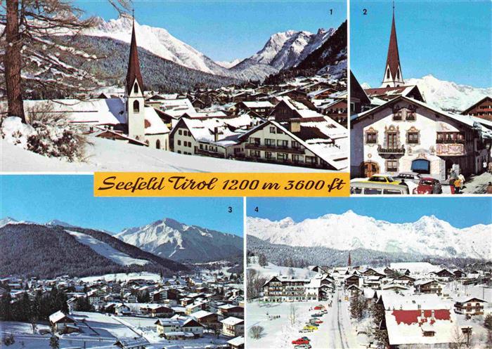 Seefeld Tirol Ortsansicht mit Kirche Panorama Karwendelgebirge Wettersteingebirg
