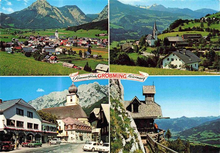 Groebming Steiermark AT Panorama Ansicht mit Kirche Ortszentrum Berghaus