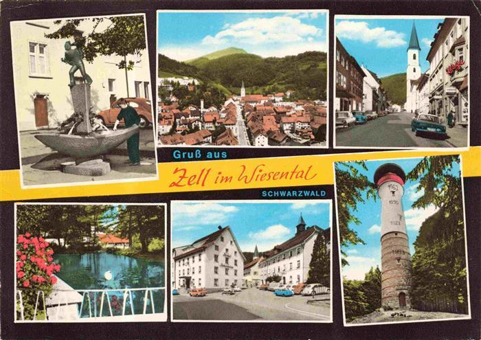 Zell Wiesental Teilansichten Ortsmotive Turm Kirche Brunnen Teich