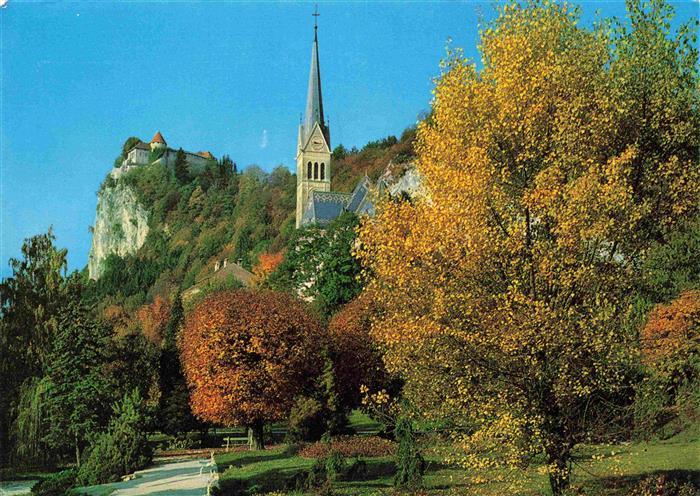 Bled Slovenia Blick zur Kirche Herbststimmung