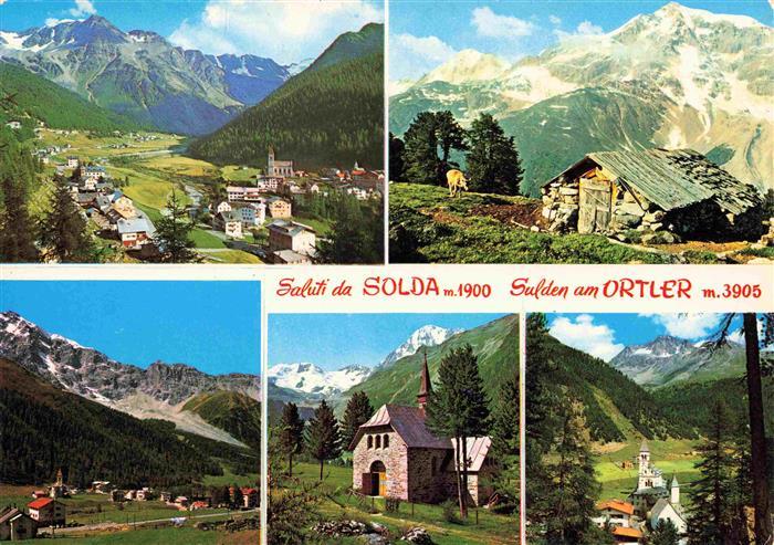 Solda Sulden Trentino-Alto-Adige IT Panorama Berghuette Kirche Ortlergebiet