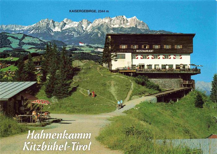 Kitzbuehel Tirol AT Bergrestaurant Hahnenkamm Blick gegen Kaisergebirge