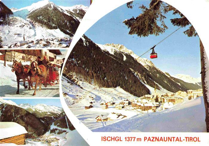 Ischgl Tirol AT Winterpanorama Paznauntal Bergbahn Pferdeschlitten