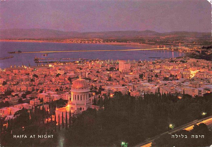 Haifa Israel Panorama Nachtaufnahme