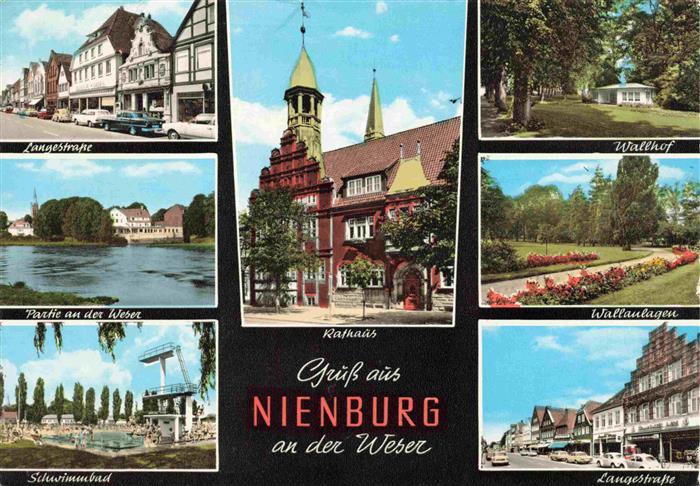 Nienburg Weser Langestrasse Partie an der Weser Schwimmbad Rathaus Wallhof Walla