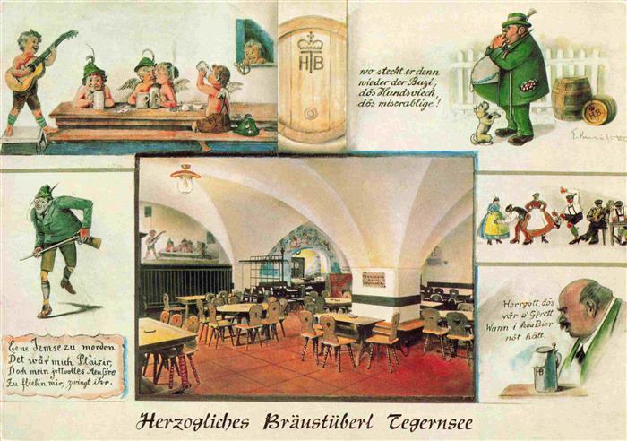 Tegernsee Bayern Herzogliches Braeustueberl Gastraum Wandgemaelde Bayerisches Br