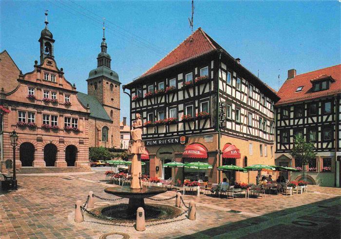 Buchen  Odenwald Altes Rathaus mit Pilgrim von Buchheim Brunnen Altstadt Fachwer