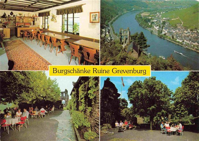 Traben-Trarbach Mosel Burgschaenke Ruine Grevenburg Gastraum Terrasse Luftaufnah
