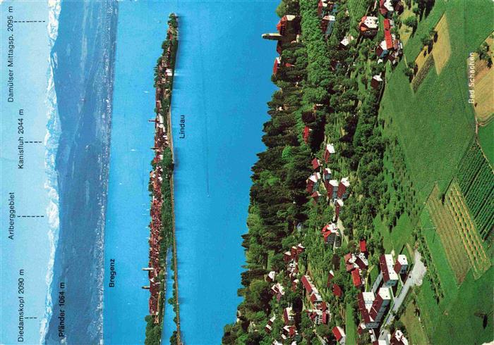 LINDAU Bodensee Panorama mit Bad Schachen im Vordergrund Alpenkette
