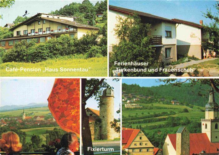 Fladungen Café Pension Haus Sonnentau Ferienhaeuser Fixierturm Kirche