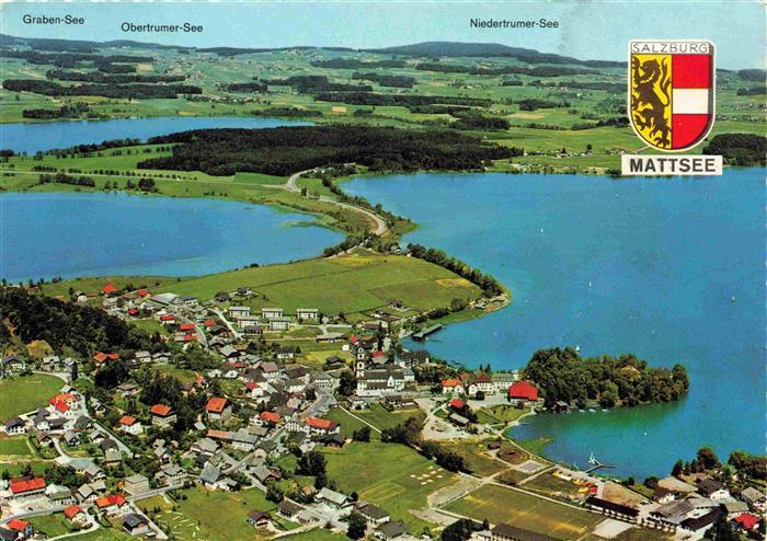 Mattsee Salzburg AT Fliegeraufnahme mit Seespitz Schlossberg und Wartstein