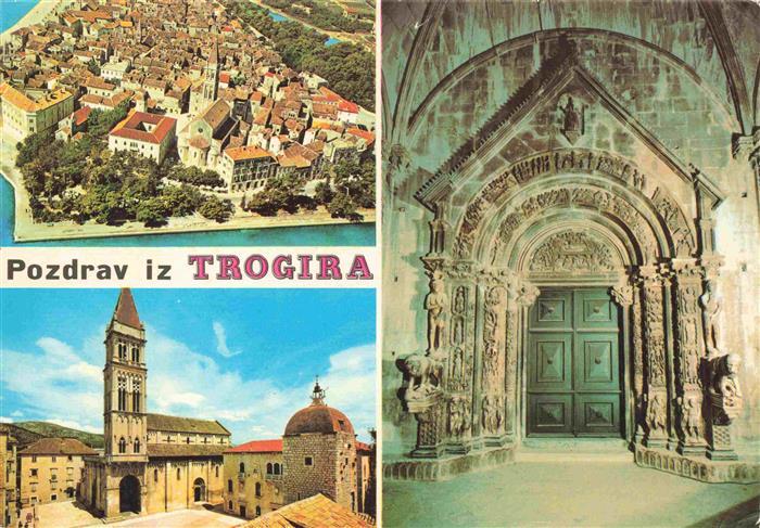Trogir Trau Croatia Altstadt Luftaufnahme Stadtplatz Portal der Kathedrale