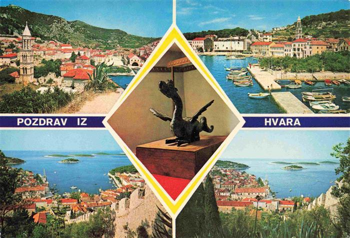Hvar Croatia Teilansichten Hafen Kuestenpanorama Drachen-Skulptur