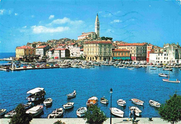 Rovinj Rovigno Istrien Croatia Panorama Hafen Blick zur Altstadt Kirche
