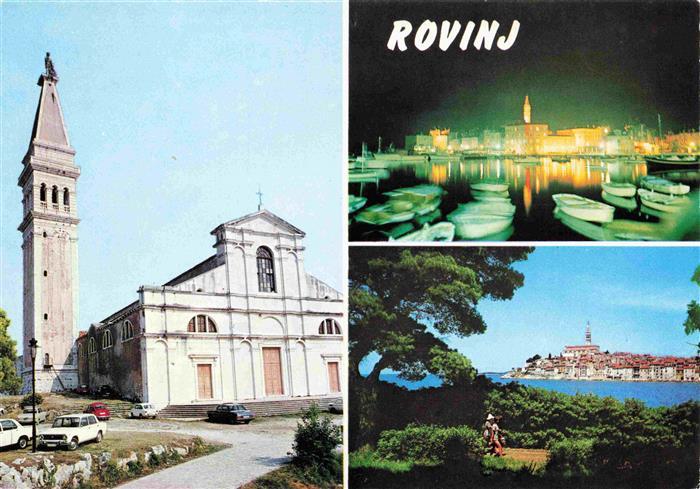 Rovinj Rovigno Istrien Croatia Kirche Hafen bei Nacht Panorama