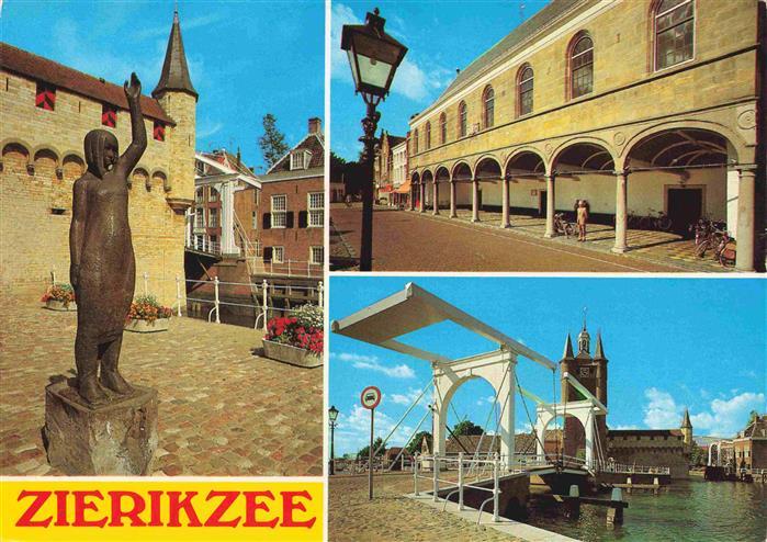 Zierikzee Zierickzee Zeeland NL Statue Arkaden Bruecke Zuidhavenpoort