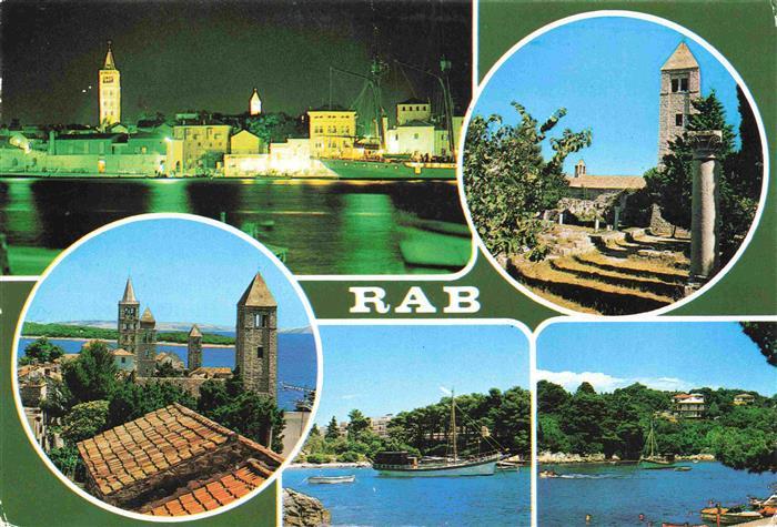 Rab  Croatia Hafen Nachtaufnahme Kirche Segelschiff Bucht
