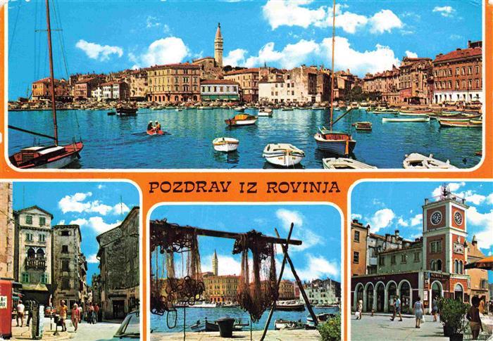 Rovinj Rovigno Istrien Croatia Hafen Motive im Stadtzentrum Fischernetze
