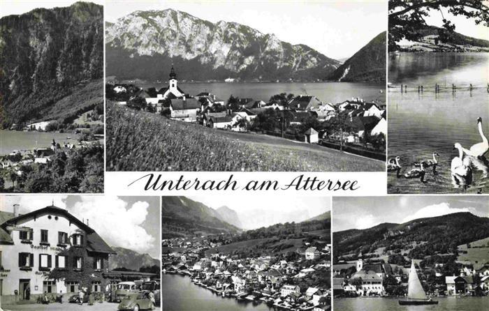 Unterach Attersee AT Panorama Seepartien Gasthof Fliegeraufnahme