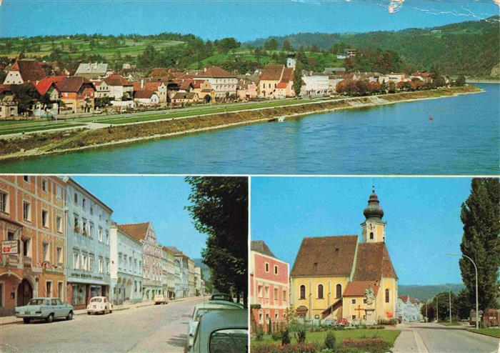 Aschach Donau Oberoesterreich AT Alter Donaumarkt mit zahlreichen Hausfassaden u