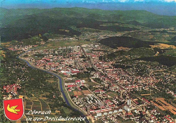 Loerrach BW Fliegeraufnahme mit Tumringen und Burg Roetteln